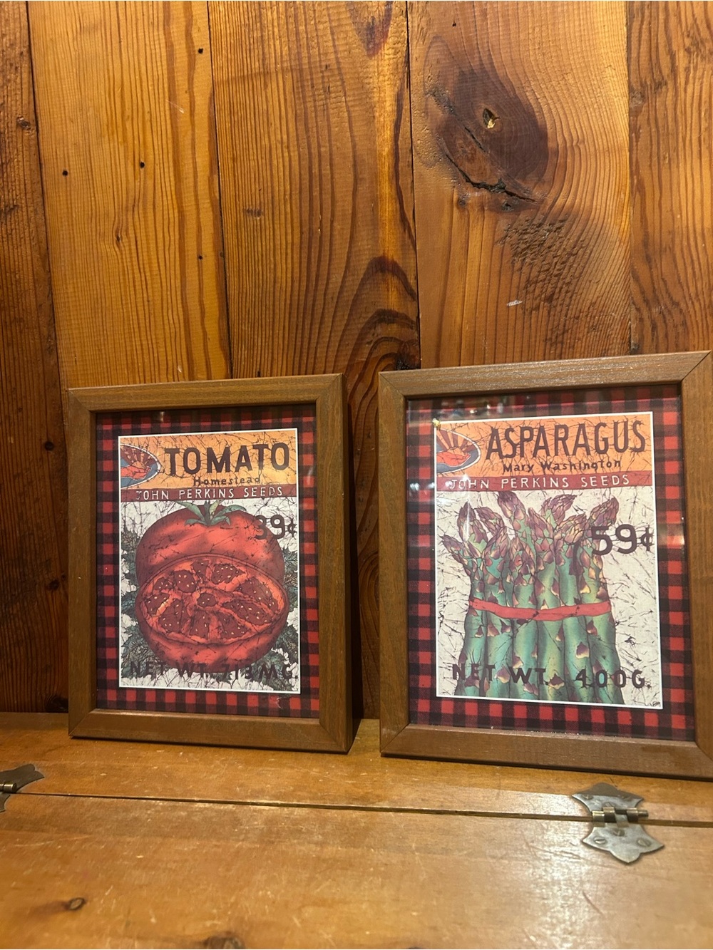 Vintage-Style Tomato & Asparagus Farm Prints in Brown Frames